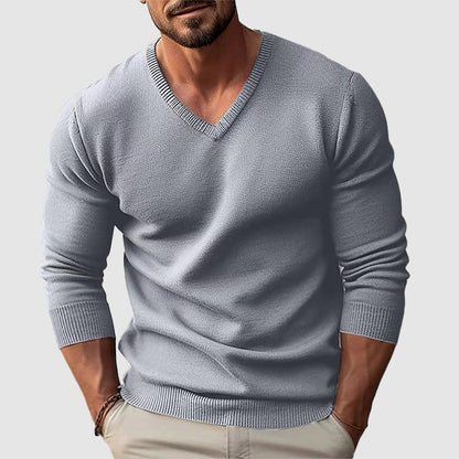 Men’s Slim-Fit Knit Sweater with V-Neckline