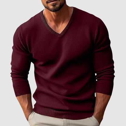 Men’s Slim-Fit Knit Sweater with V-Neckline