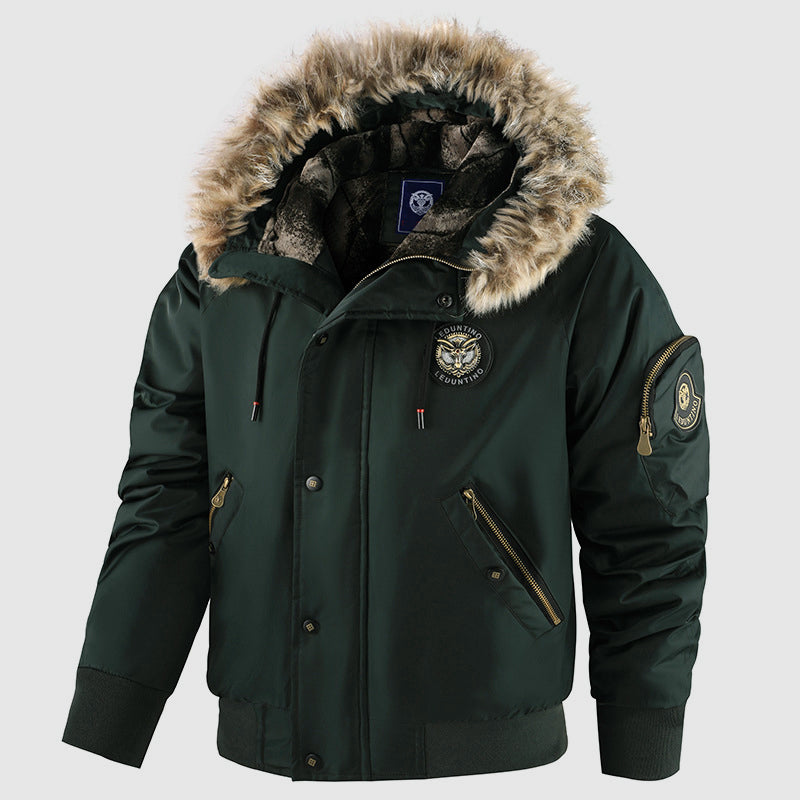 Men’s Winter Bomber Jacket with Fur Hood Trim