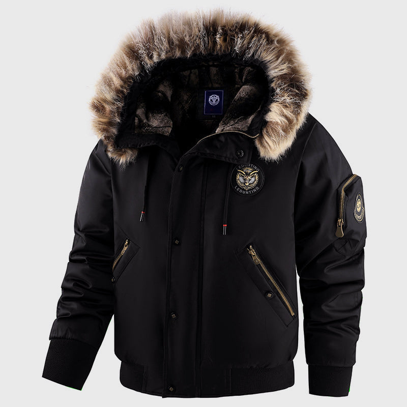 Men’s Winter Bomber Jacket with Fur Hood Trim