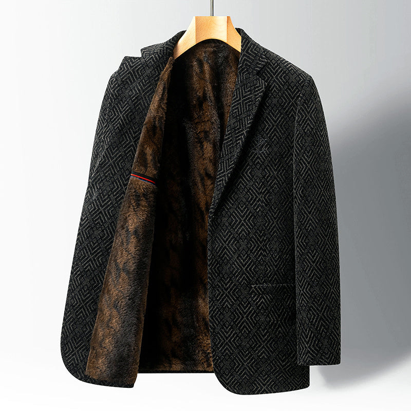 Men’s Winter Coat with Fur Lining and Geometric Pattern