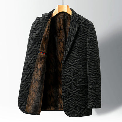 Men’s Winter Coat with Fur Lining and Geometric Pattern