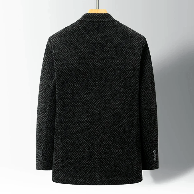 Men’s Winter Coat with Fur Lining and Geometric Pattern
