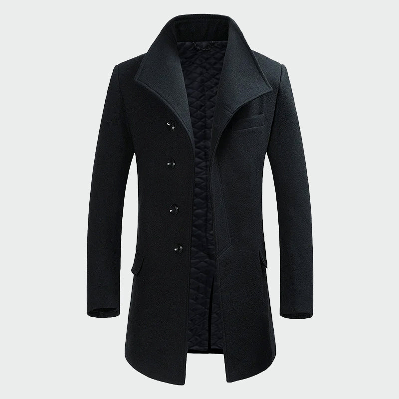 Men’s Winter Merino Wool Blend Coat with High Collar