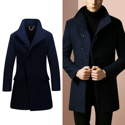 Men’s Winter Merino Wool Blend Coat with High Collar