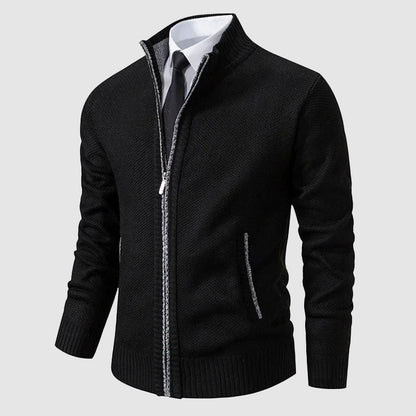 Men’s Full-Zip Knit Cardigan with Stand Collar and Pockets