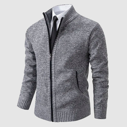 Men’s Full-Zip Knit Cardigan with Stand Collar and Pockets