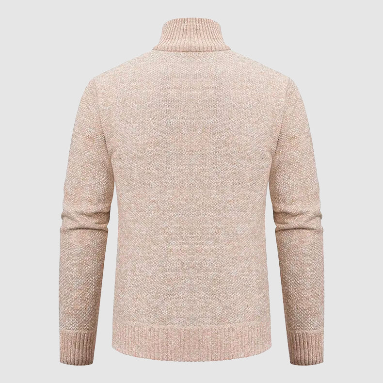 Men’s Full-Zip Knit Cardigan with Stand Collar and Pockets