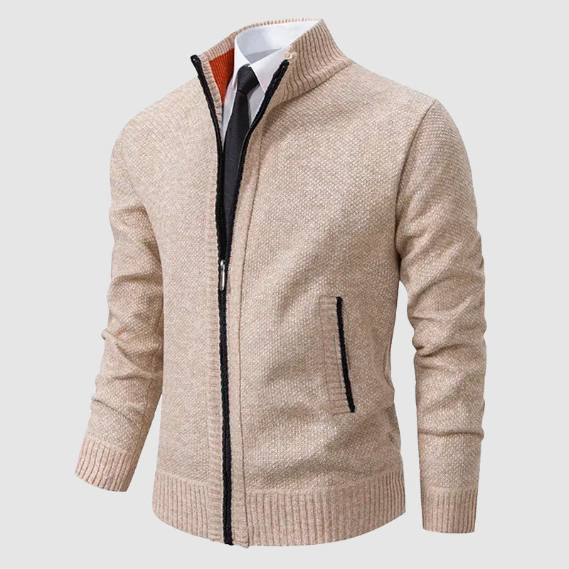 Men’s Full-Zip Knit Cardigan with Stand Collar and Pockets
