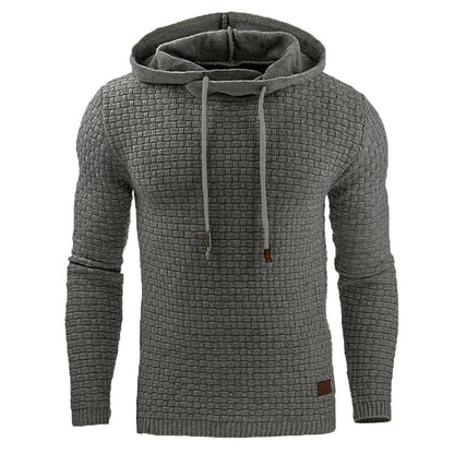 Waffle-Knit Winter Hoodie for Men with Drawstrings
