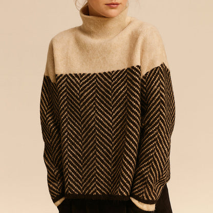 Women’s Chevron Pattern Oversized High-Neck Sweater