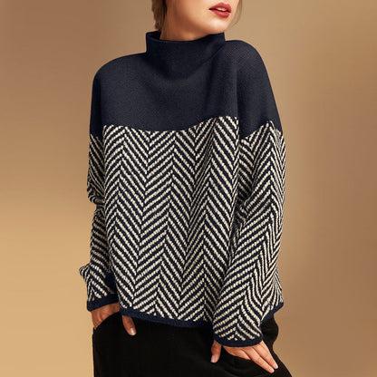 Women’s Chevron Pattern Oversized High-Neck Sweater