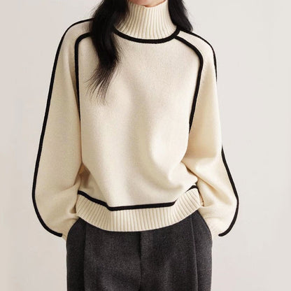 Women’s Contrast-Edge Turtleneck Knit Sweater