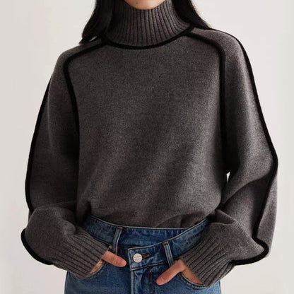 Women’s Contrast-Edge Turtleneck Knit Sweater