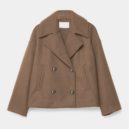 Women’s Cropped Double-Breasted Coat with Lapel Collar