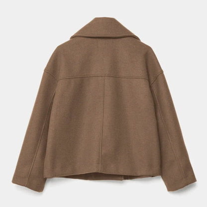 Women’s Cropped Double-Breasted Coat with Lapel Collar