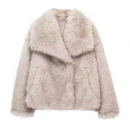 Women’s Cropped Faux Fur Coat with Oversized Collar
