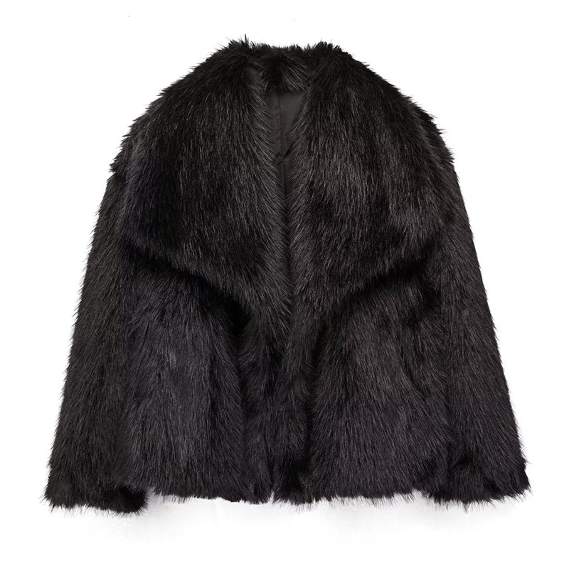 Women’s Cropped Faux Fur Coat with Oversized Collar