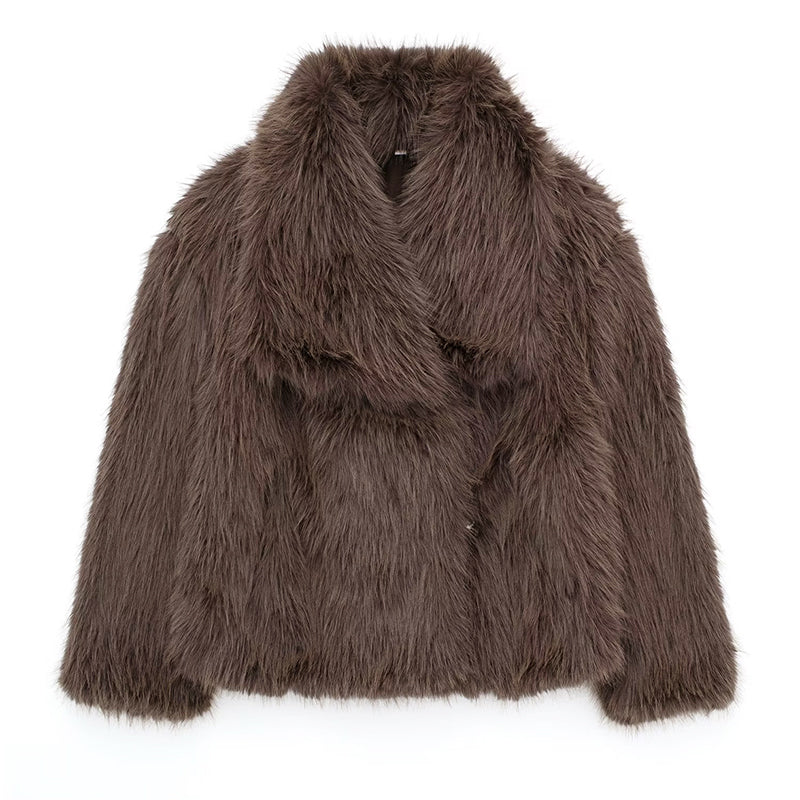 Women’s Cropped Faux Fur Coat with Oversized Collar
