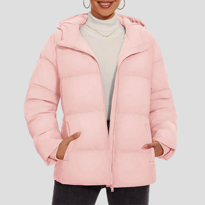 Women’s Down Puffer Jacket with Hood and Water-Resistant Shell