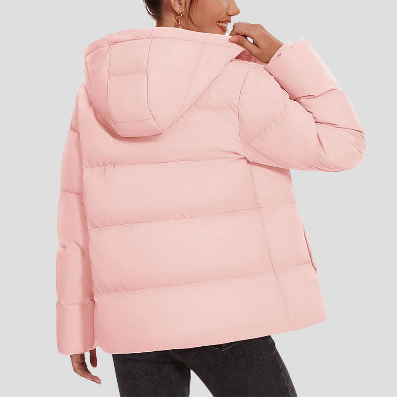 Women’s Down Puffer Jacket with Hood and Water-Resistant Shell