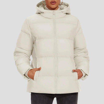 Women’s Down Puffer Jacket with Hood and Water-Resistant Shell