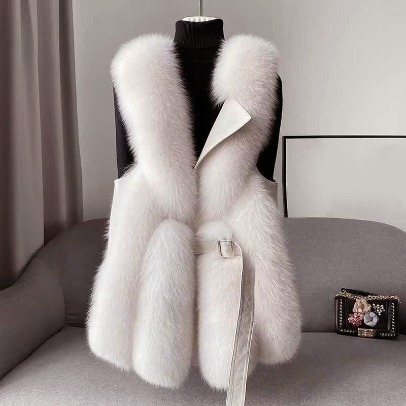 Women’s Faux Fur Vest with Leather Belt Closure