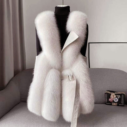 Women’s Faux Fur Vest with Leather Belt Closure