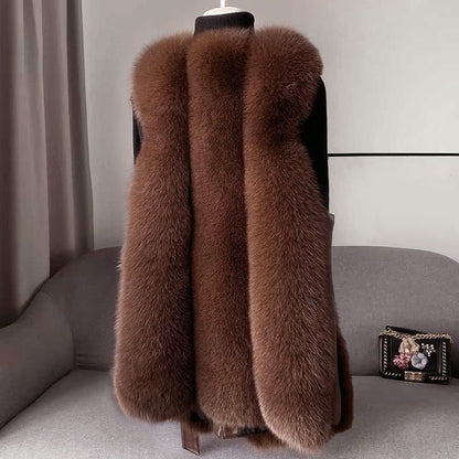 Women’s Faux Fur Vest with Leather Belt Closure