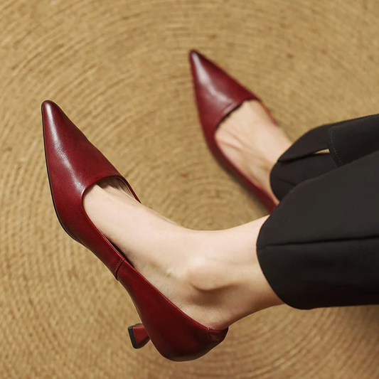 Women’s Genuine Leather Pointed Shoes with Kitten Heel