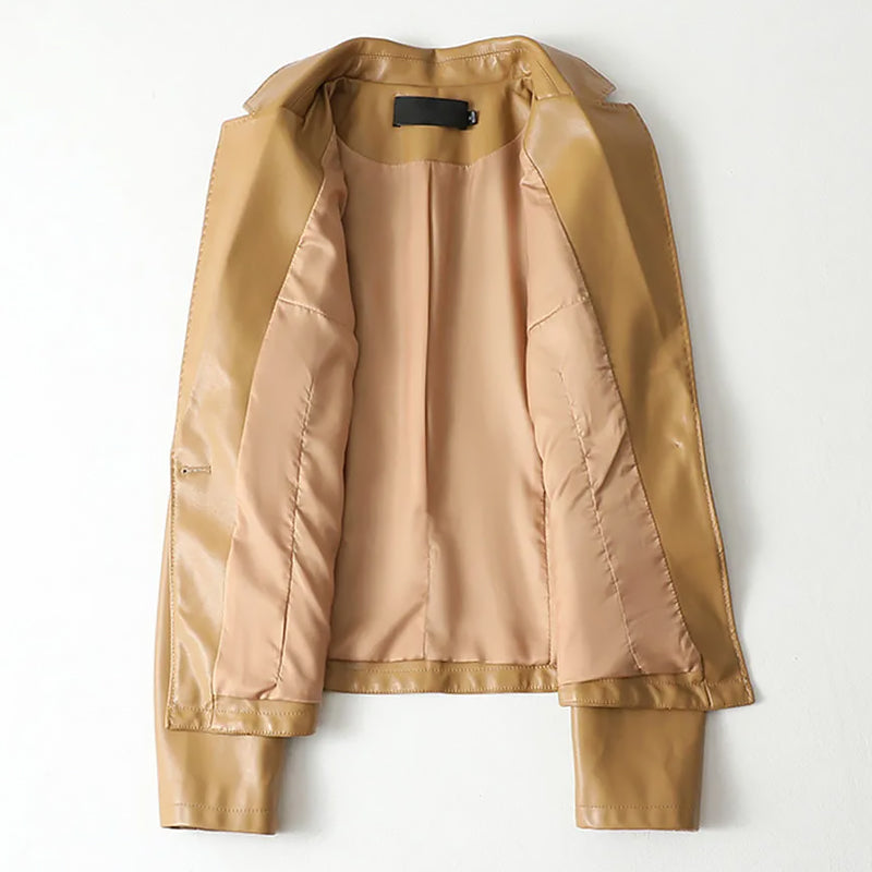 Women’s Genuine Leather Single-Breasted Blazer Jacket