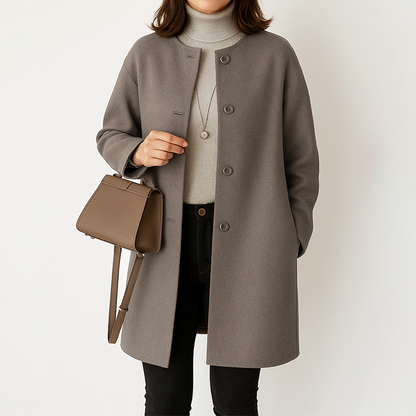 Women’s Mid-Length Coat with Round Neckline