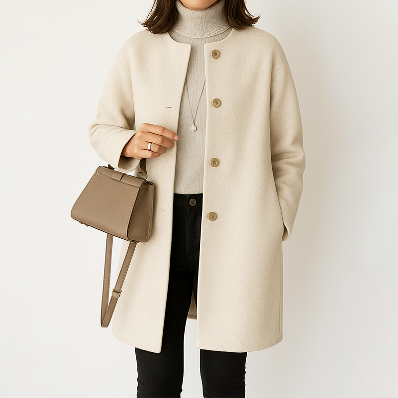 Women’s Mid-Length Coat with Round Neckline