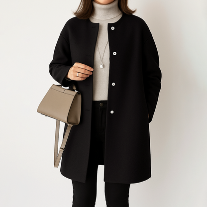 Women’s Mid-Length Coat with Round Neckline