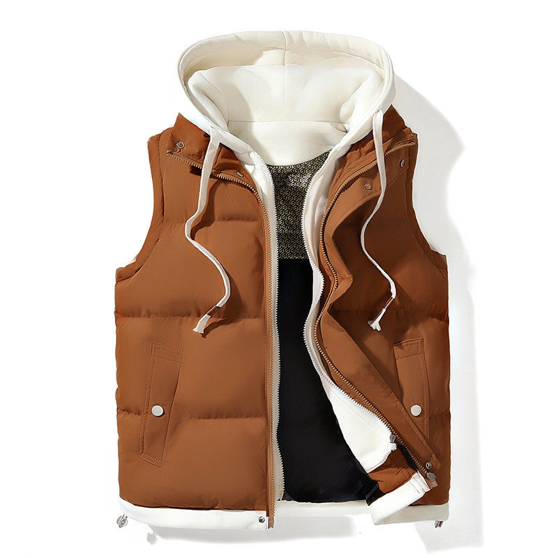 Women’s Padded Hooded Vest with Layered Style and Pockets