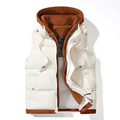 Women’s Padded Hooded Vest with Layered Style and Pockets