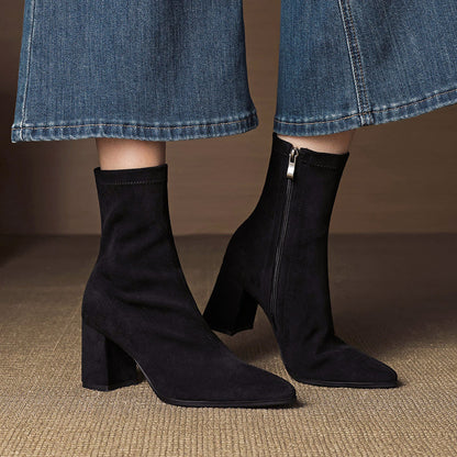 Women’s Suede Leather Ankle Boots with Block Heel