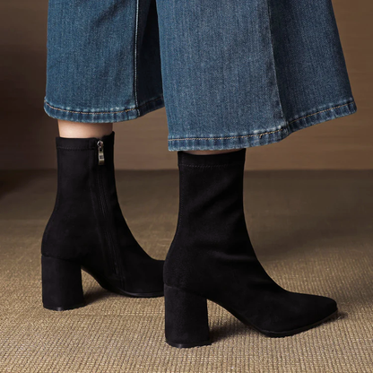 Women’s Suede Leather Ankle Boots with Block Heel