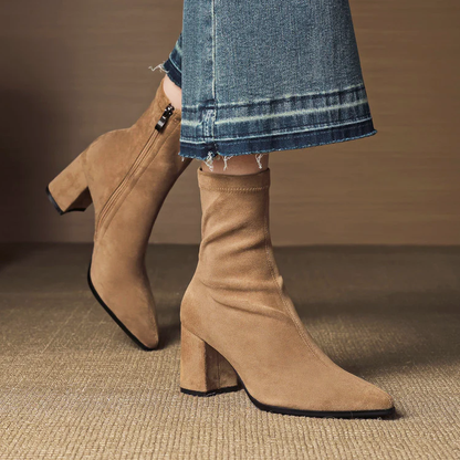 Women’s Suede Leather Ankle Boots with Block Heel