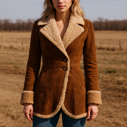 Women’s Tailored Faux Suede Coat with Faux Fur Edging