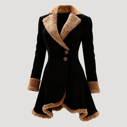 Women’s Tailored Faux Suede Coat with Faux Fur Edging