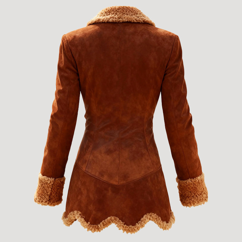 Women’s Tailored Faux Suede Coat with Faux Fur Edging
