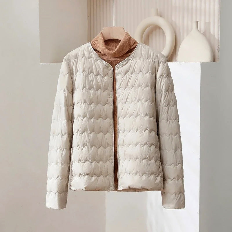 Women’s Thin Down Jacket with Adjustable Neckline and Snap Buttons