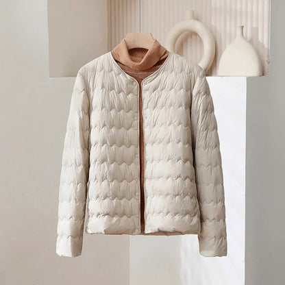 Women’s Thin Down Jacket with Adjustable Neckline and Snap Buttons