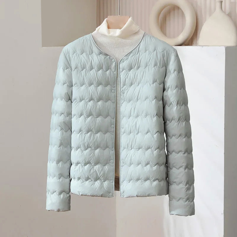 Women’s Thin Down Jacket with Adjustable Neckline and Snap Buttons