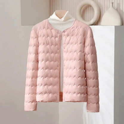 Women’s Thin Down Jacket with Adjustable Neckline and Snap Buttons
