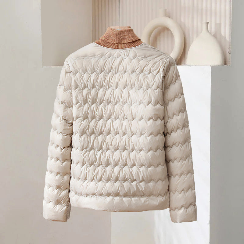 Women’s Thin Down Jacket with Adjustable Neckline and Snap Buttons
