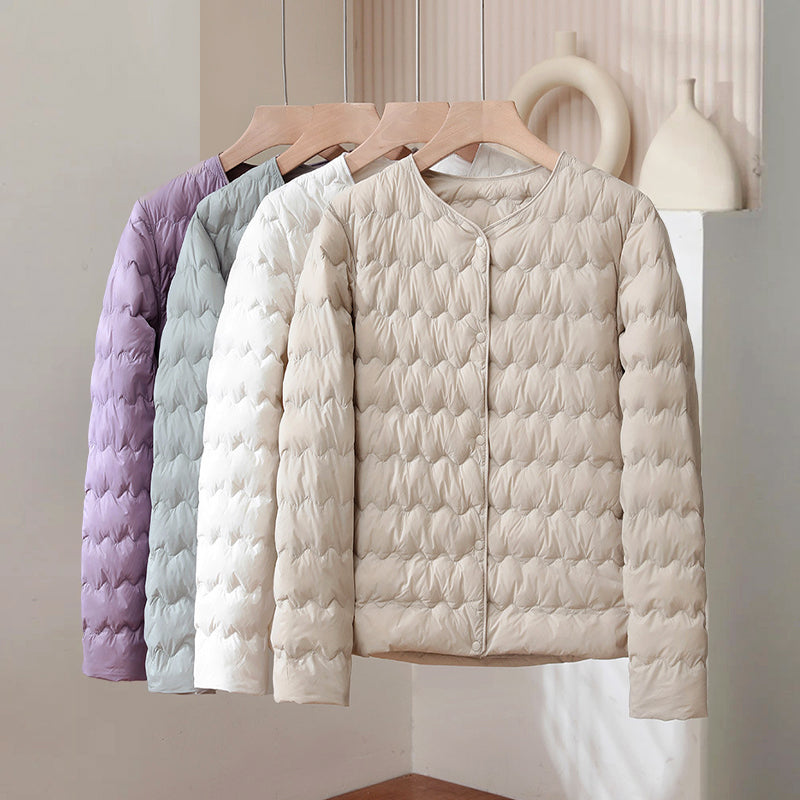 Women’s Thin Down Jacket with Adjustable Neckline and Snap Buttons