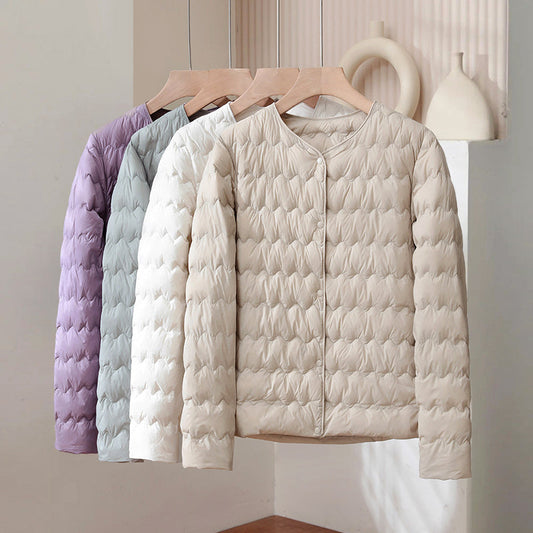 Women’s Thin Down Jacket with Adjustable Neckline and Snap Buttons
