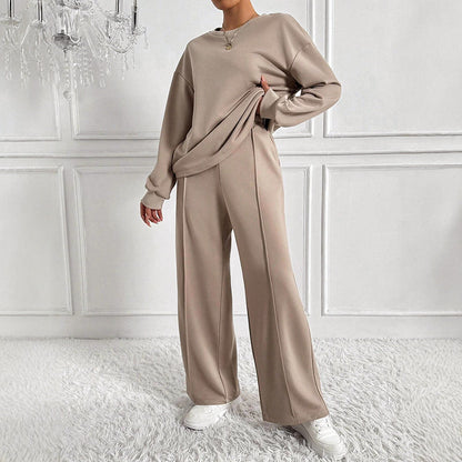 Women’s Two-Piece Lounge Set with Wide-Leg Pants and Relaxed Sweatshirt